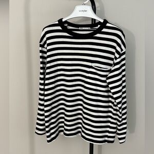 Zara Black and White Striped Long Sleeve Tee